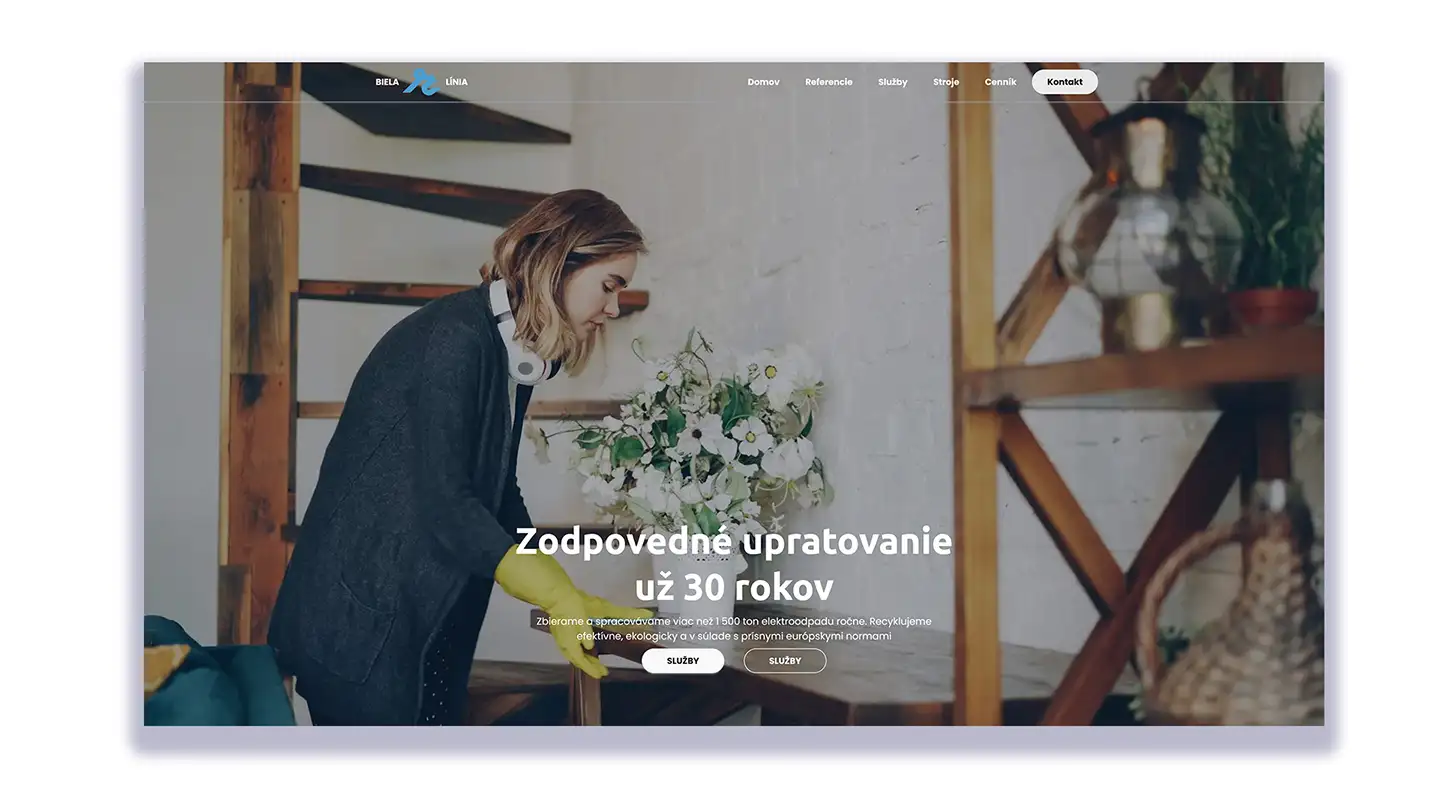 Desktop view of hero banner of landing page depicting calming shot of a cleaner cleaning table