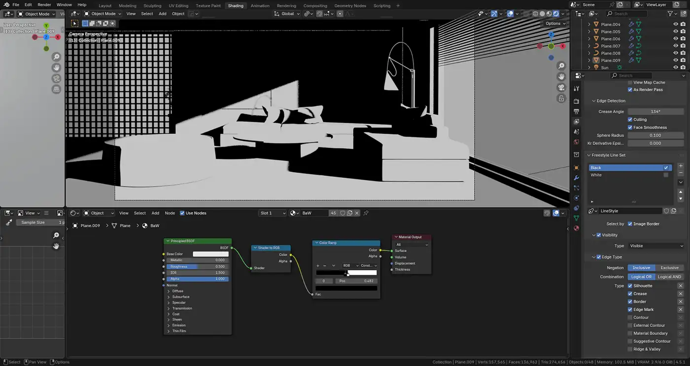 Black and white shader in Blender