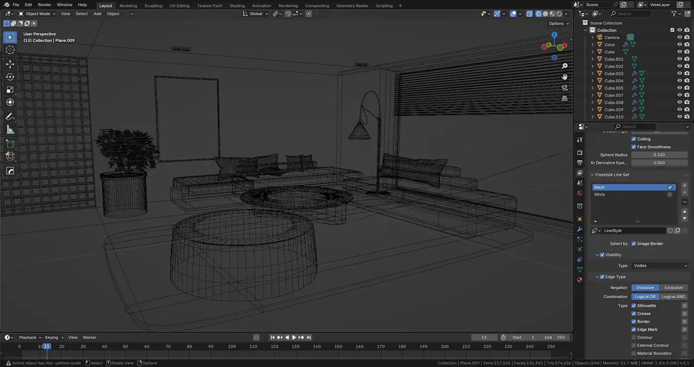3D scene wireframe in Blender